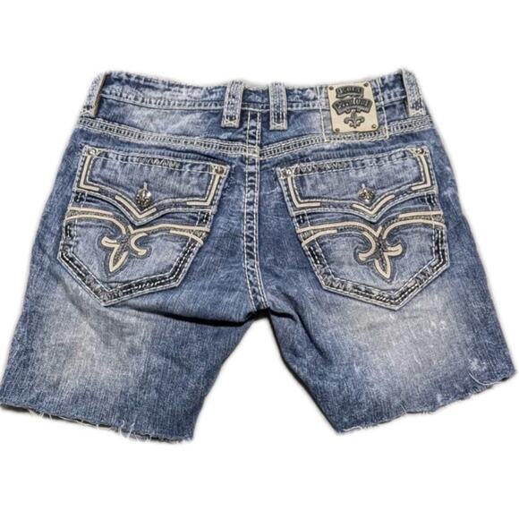 Rock Revival Ecton Slim Boot Denim Shorts Size 34 Distressed Cut-Off Jean Shorts - Picture 2 of 16